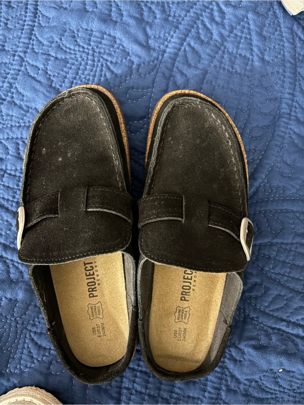 Y/Project Black Suede Penny Loafers with Silver Buckle